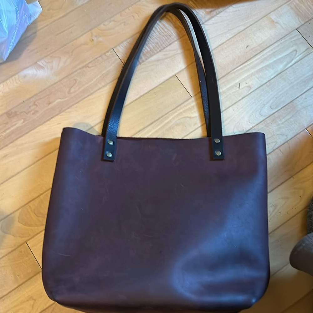 Hand made Portland leather goods. Dark burgundy leather tote. Perfect condition